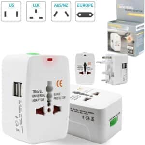 Universal Travel Adapter 2 USB Output All In One White (All In One White) – (MOQ 80)