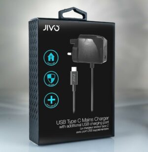 Jivo JI-2056 UK Type C Mains Charger & USB Port 5V/2.4A Black