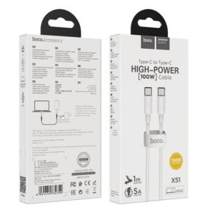 Hoco X51 High-Power Type-C to Type-C Charging Cable 100W (1M) White