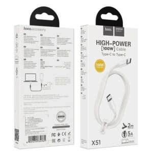 Hoco X51 High-Power Type-C to Type-C Charging Cable 100W 2M (White)