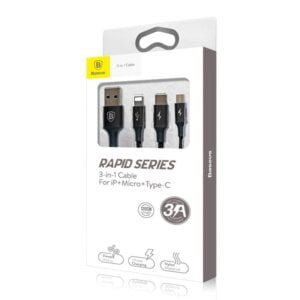 Baseus Rapid Series 3-in-1 Lightning+ Micro + Type-C (1.2m) Cable Black