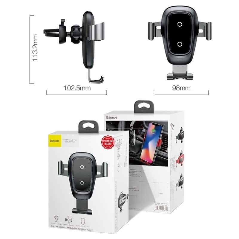 Baseus WXYL-B0A Car Mount Wireless Charger Metal Phone Holder (Air Vent Version) Tarnish