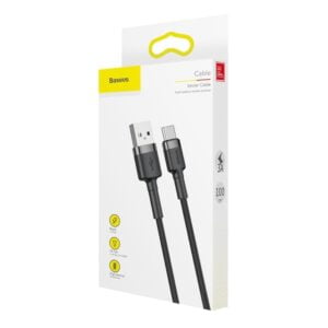 Baseus CATKLF-BG1 Cafule Braded USB To Type-C 3A Cable (L=1M) Grey+Black