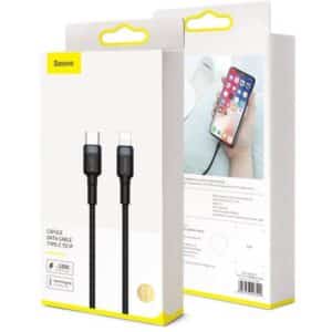 Baseus CATLKLF-G1 Cafule Braded Ligntning To Type-C PD 18W Cable (L=1M) Grey+Black
