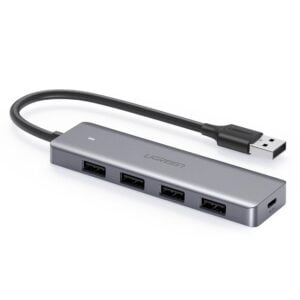 UGREEN 50985 Ultra Slim Metal Plated 4-Port USB 3.0 with Micro USB Power Extension Hub Black