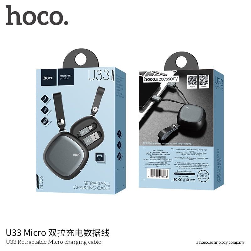 Hoco U33 Retractable Micro Charging Cable Black