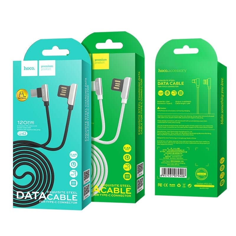 Hoco U42 Exquisite Steel Type-C Charging Data Cable 1.2M White