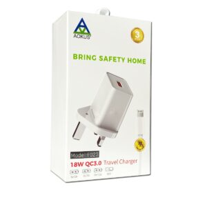 AOKUS E023 18W QC3.0 9V/2A (Lightning Cable) Charger Set White