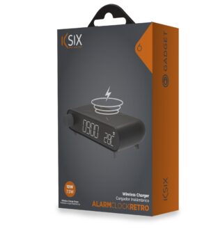 KSix 10W Wireless Charger With Alarm Clock Retro Black