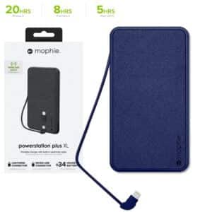 Mophie Powerstation Plus XL with Integrated Lightning Cable & Wireless Input 10000 mAh Navy