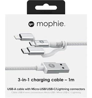 Mophie MFi 3-in-1 USB-A Cable With Micro/Type-C and Lightning Connectors