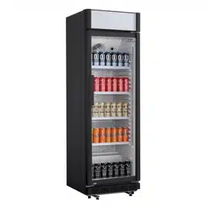 Essentials Upright Display Cooler Black with Light Box – 354Ltr