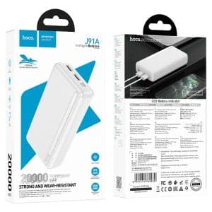 Hoco J91A Dual USB Flame Retardant Shell Power Bank 20000mAh (White)