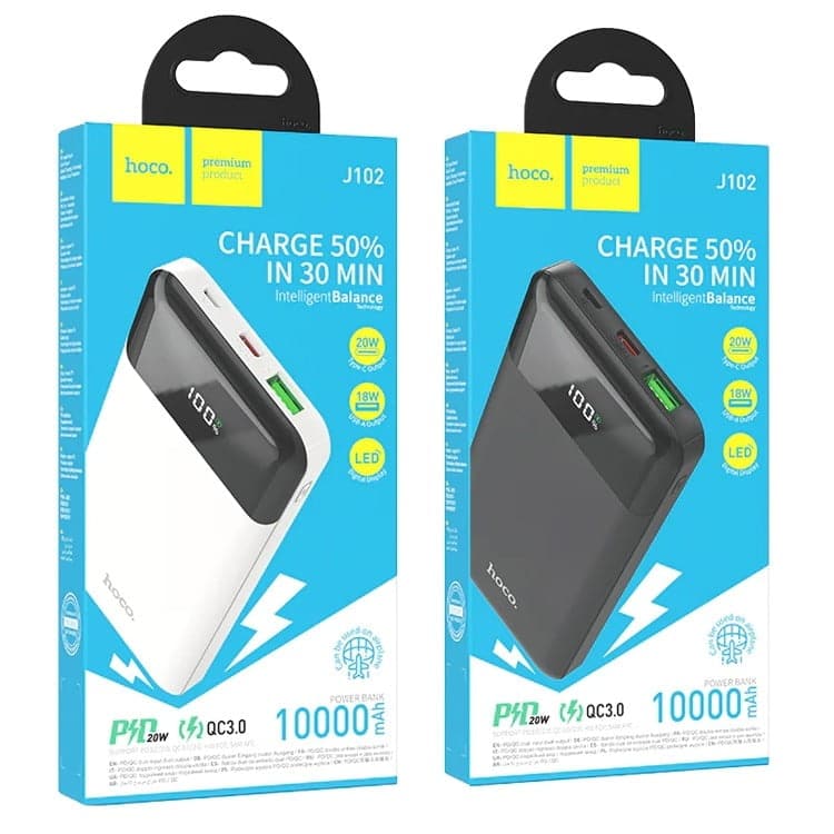 Hoco J102 Smart Slim PD20W+ QC3.0 PowerBank(10000mAh) White
