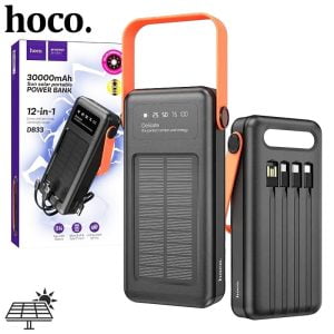 Hoco DB33 Plus Rising Solar Powered Built In Cable LED Flash Light Power Bank(30000mAh) Black
