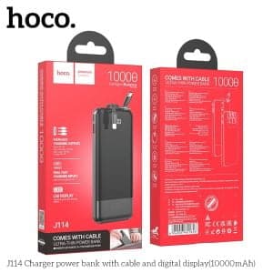Hoco J114 Ultra Slim Built In Cable PowerBank 10000 mAh Black