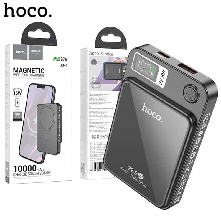 Hoco DB41 River Magsafe Wireless Charging Power Bank (10000mAh) Black