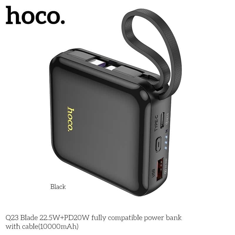 Hoco Q23 Blade (22.5W+PD20W) (Type-C & Lightning) Cable Built In Power Bank with Cable(10000mAh) Black - Image 3