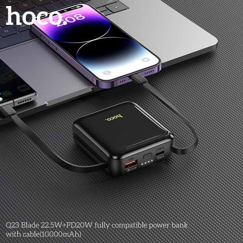 Hoco Q23 Blade (22.5W+PD20W) (Type-C & Lightning) Cable Built In Power Bank with Cable(10000mAh) Black - Image 2