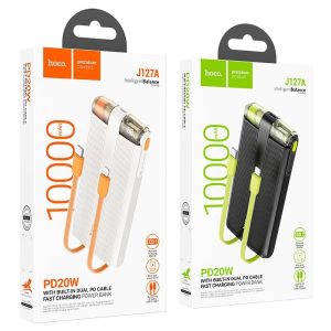 Hoco J127A Mecha PD20W Power Bank with (Type-C & iP) Cable and Digital Display (10000mAh) Black