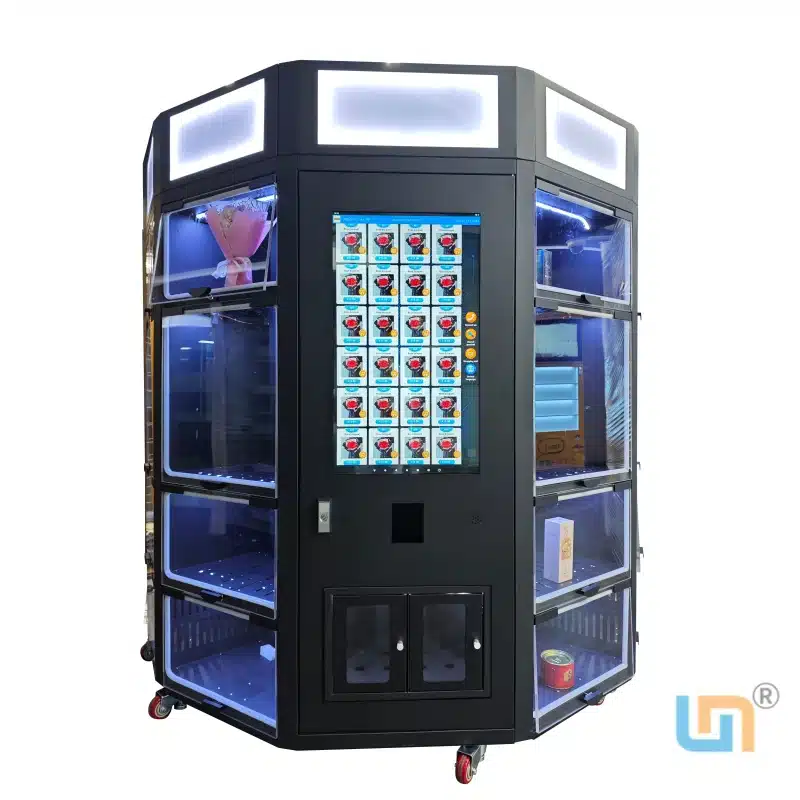 Micron cooling fresh bouquet flower vending machine with 21.5 inch touch screen and nayax card reader.