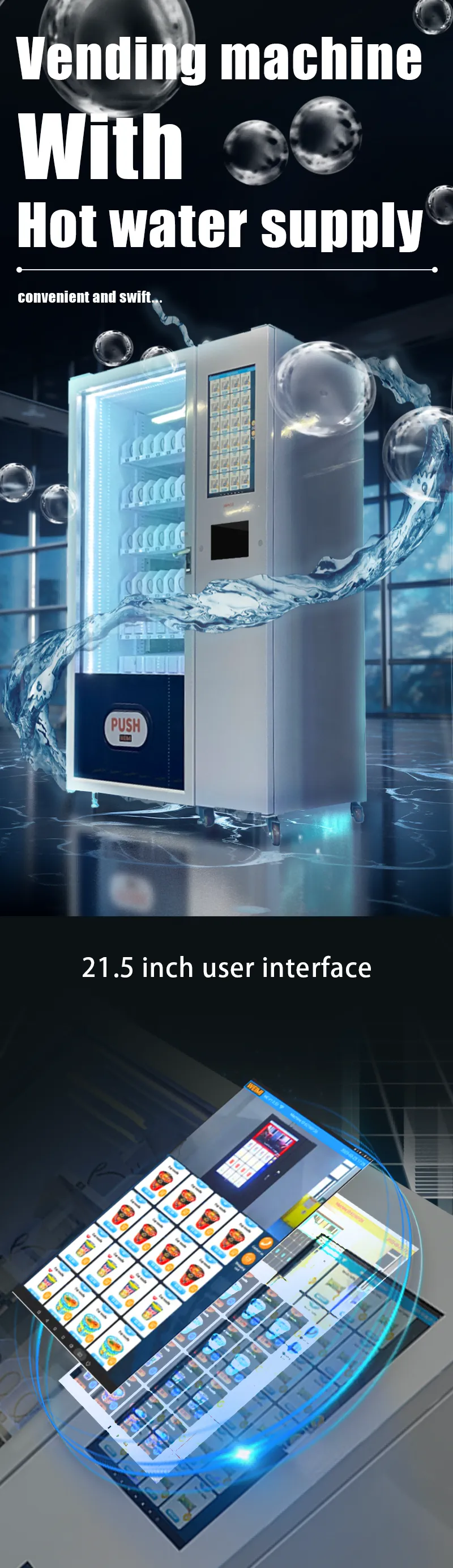 Cup noodle vending machine with hot water supply, we offer customize OEM/ODM service, snack drink vending machine for sale with120-180 cup noodles