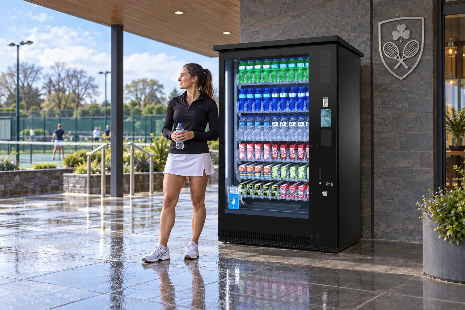 Outdoor G-Drink cold beverage machines at a sports club