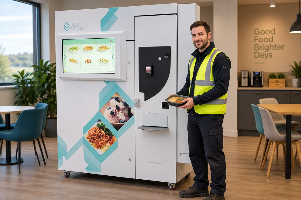 Engineer holding a packaged meal beside the MIDA collection hatch
