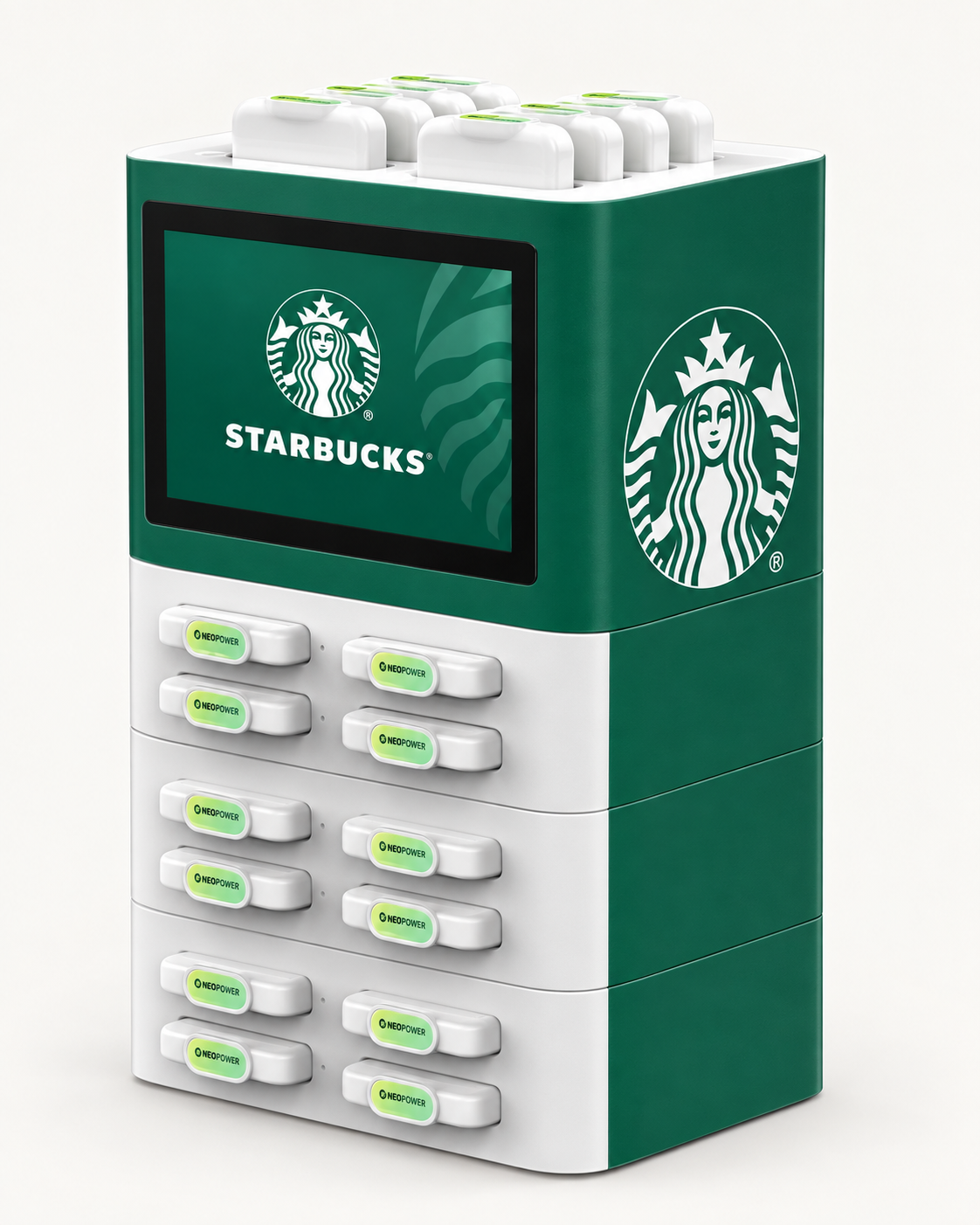 NEO · Starbucks power bank station branding mockup based on the product range