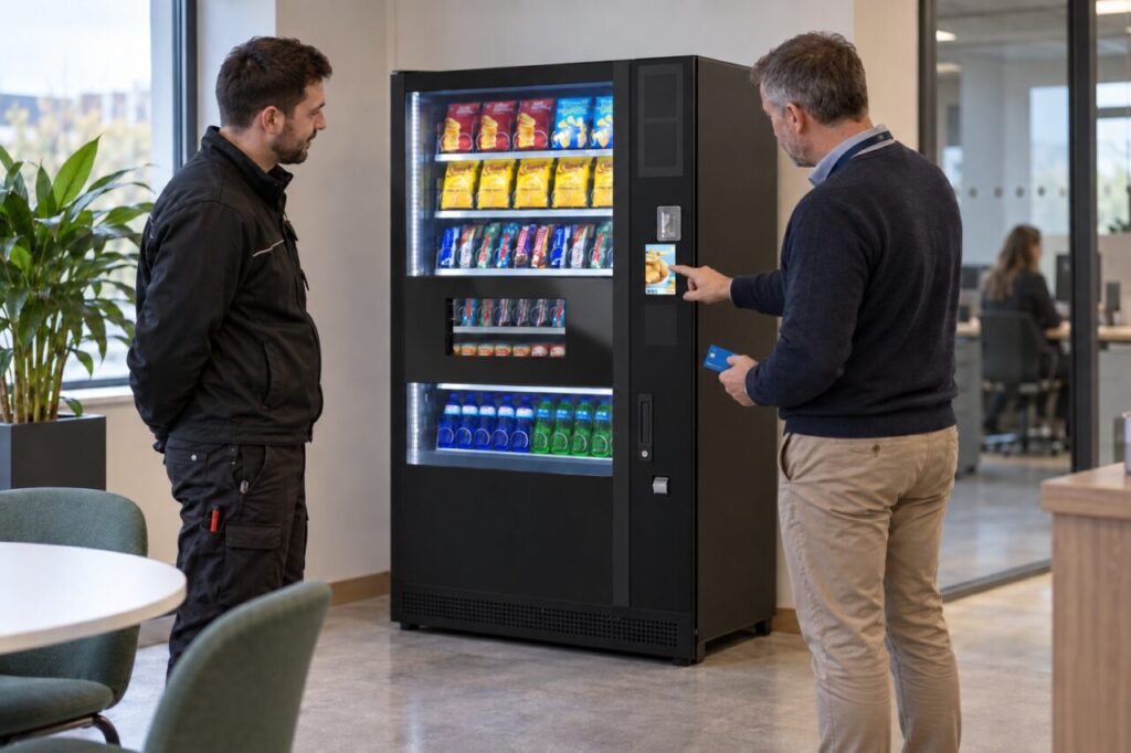 Installer observes a payment test at the final vending position