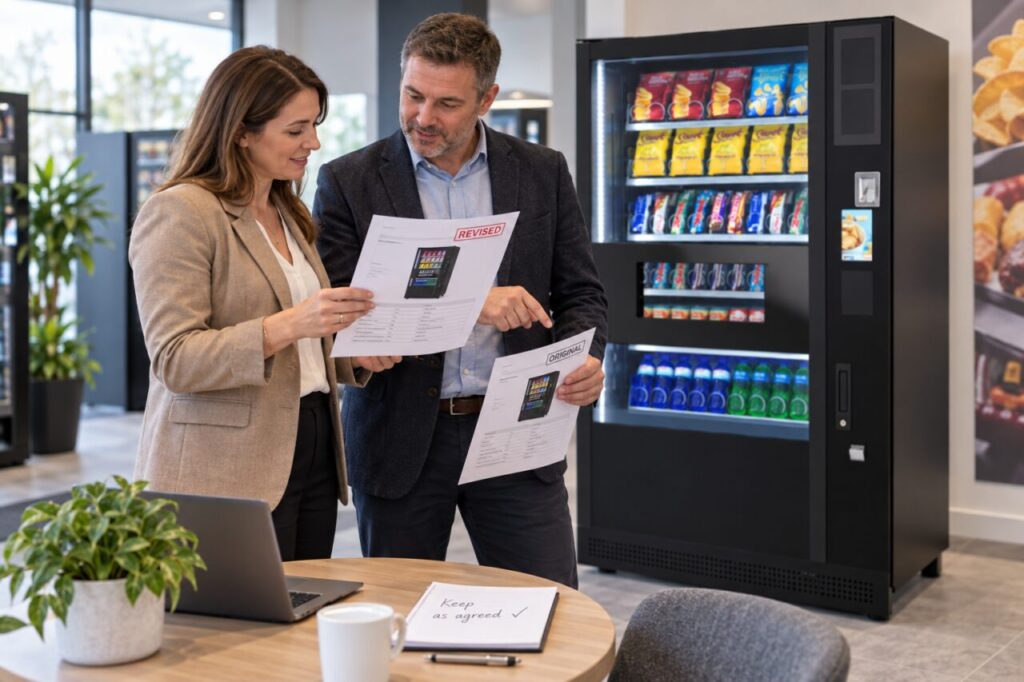 Buyer compares a revised vending specification with the earlier order
