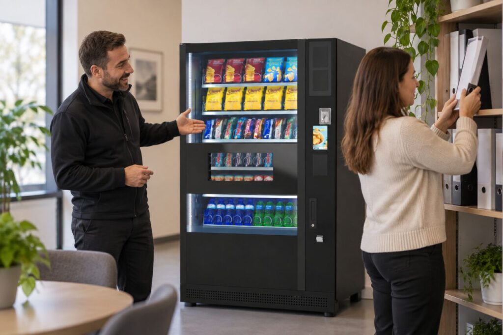Site contact finds the correct instruction binder beside a vending machine