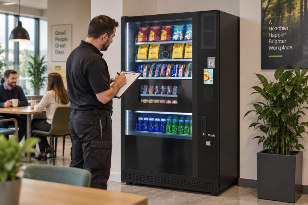 Operator records an empty snack facing in a manual availability log