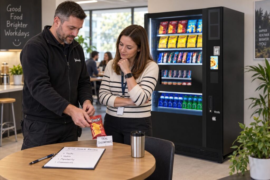 Operator and host review why a trial snack was removed from the vending range