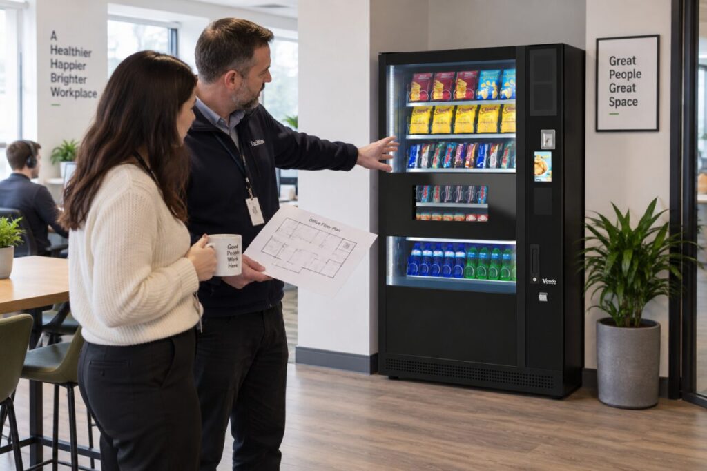 Tenant and facilities manager discuss a vending location in leased premises
