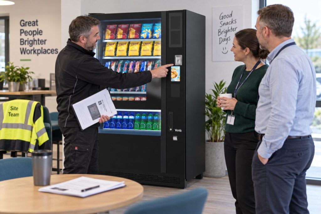 Installer demonstrates vending controls to site staff