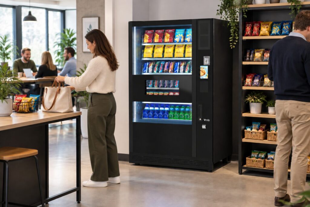 Micro-market customer separates a personal bag from unpurchased goods