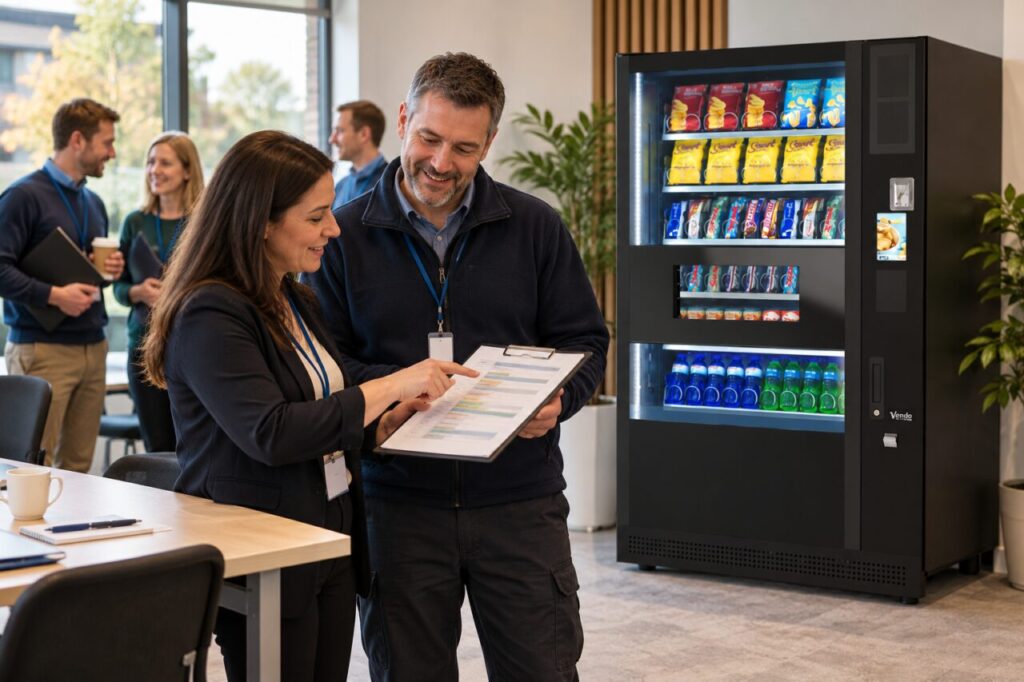 Trainer and site host review the course break timetable