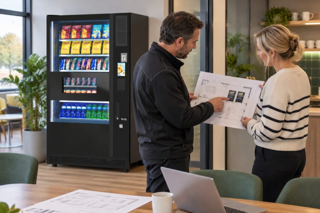 Customer discusses a second hired machine using a room plan