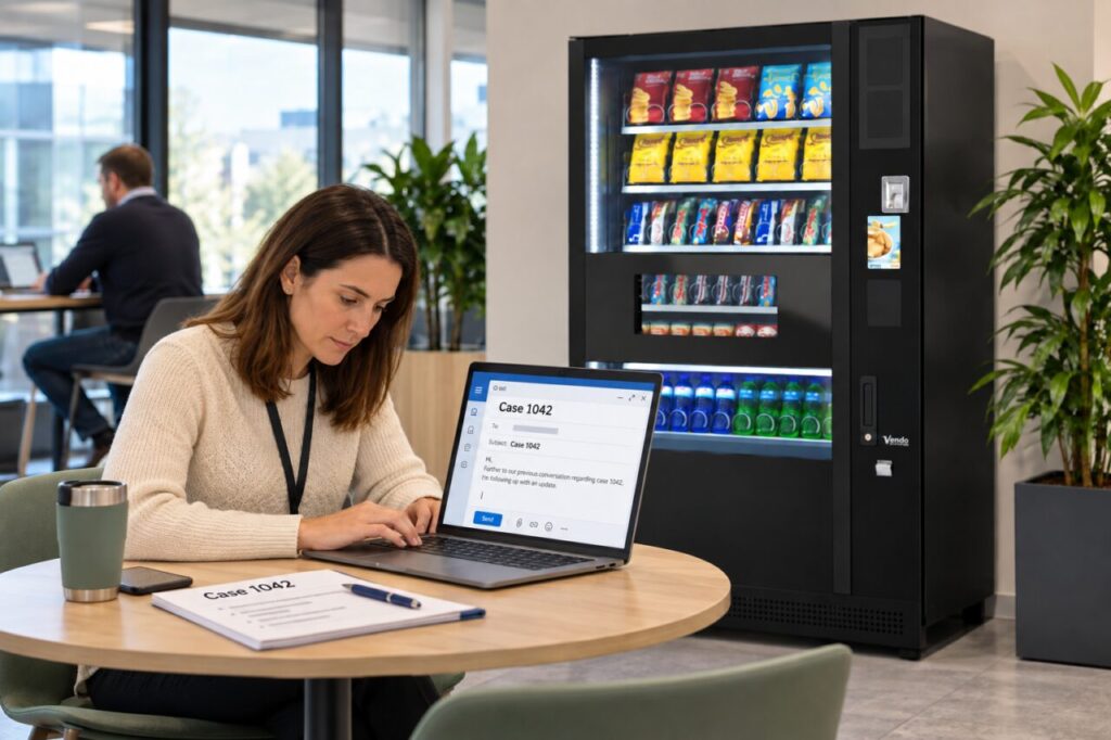 Site contact follows up an existing vending support case