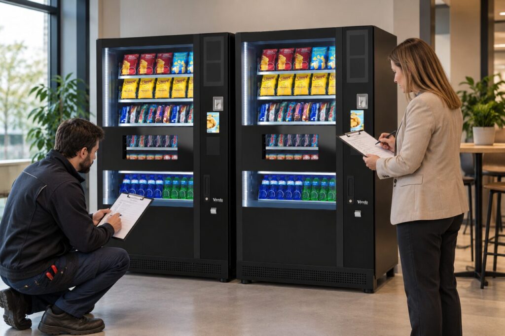 Two matching vending machines receive separate configuration checks