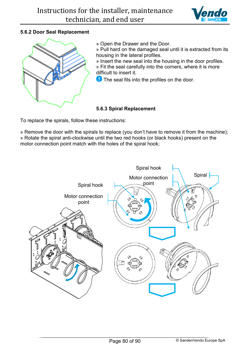 G-Snack door-seal and spiral components illustrated in the SandenVendo maintenance manual