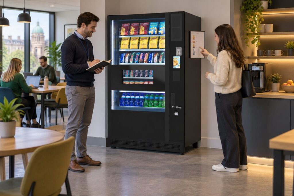 Customer and host compare a price notice with vending selection information