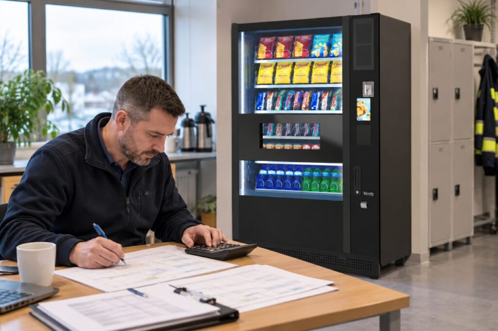 Operator compares weekly and monthly budget periods beside vending
