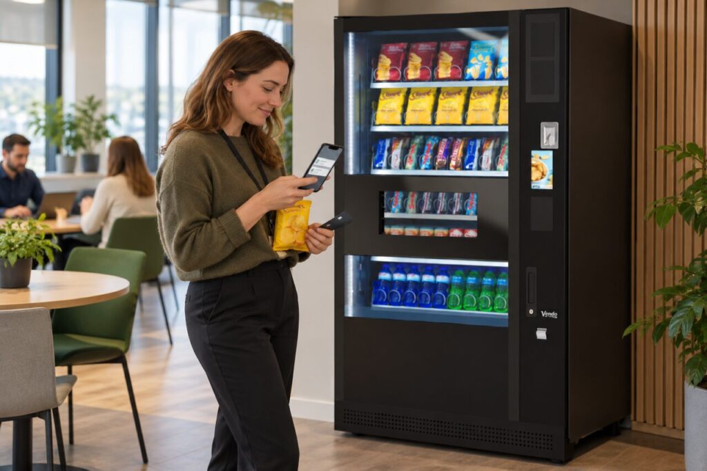 Customer compares two payment notifications beside vending