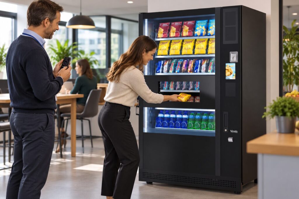 Colleague observes a consenting customer collecting a vending snack