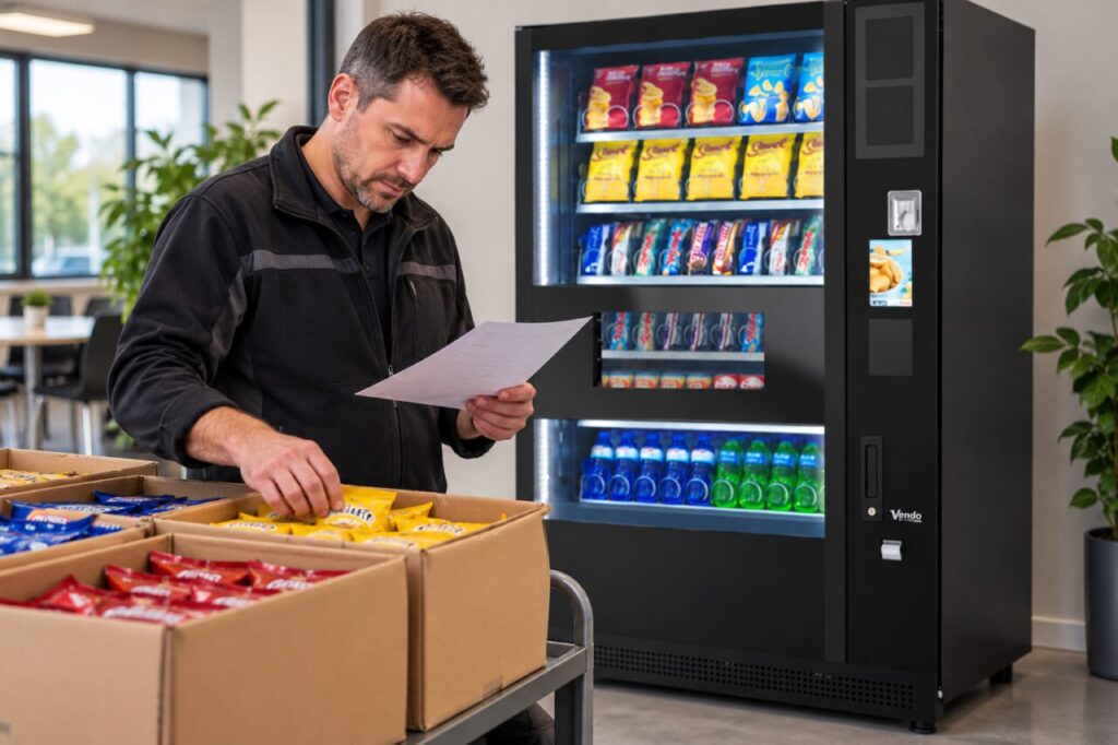 Operator checks a supplier credit note against retained vending stock