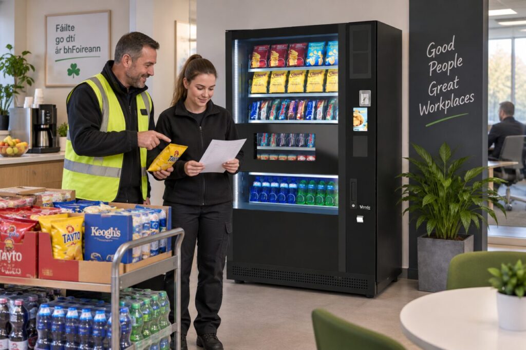 Experienced operator supervises a trainee checking stock against a list
