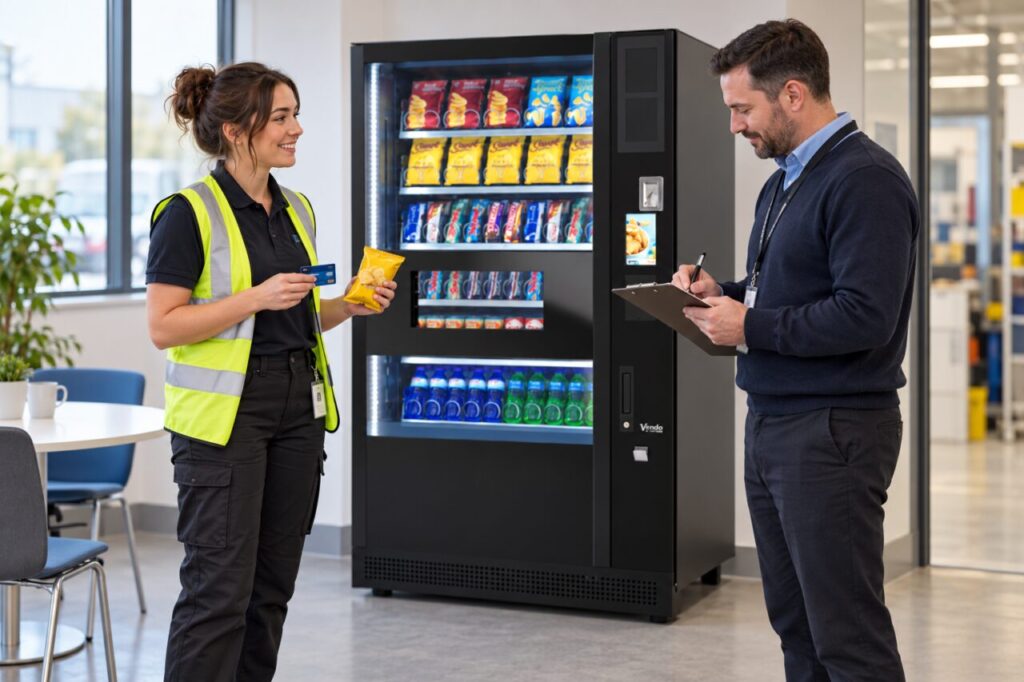 Employee and manager recording a staff-paid vending test purchase