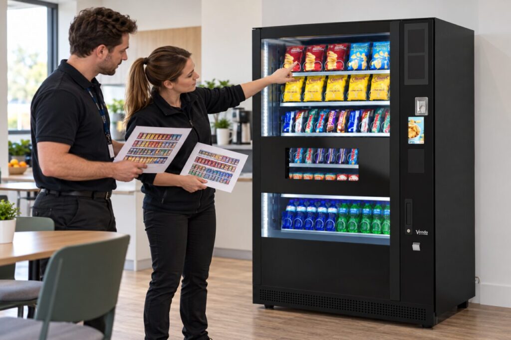 Operators compare product maps with the vending machine selections